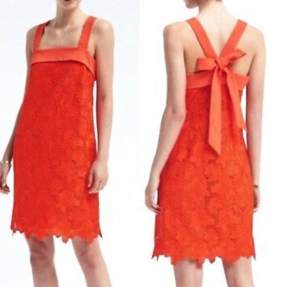 Banana Republic Sleeveless V-Bank Lace Floral Mini Orange Dress Size 0